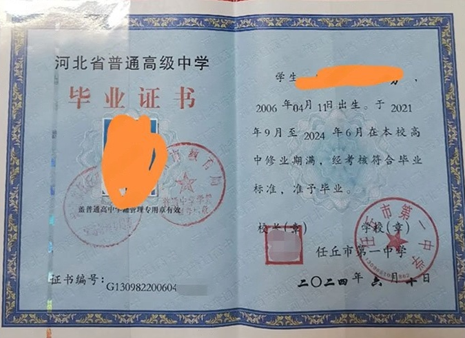 西昌任丘市第一中学高中毕业证样本图片